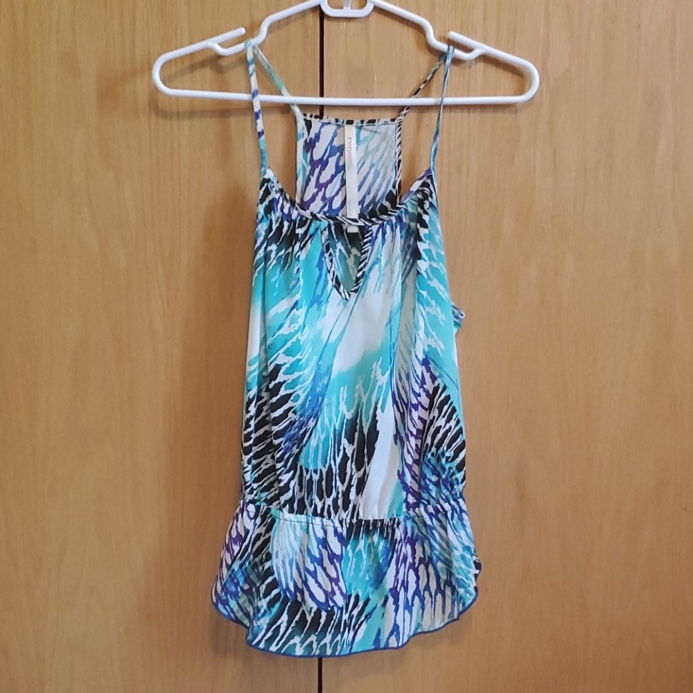 Aqua Purple White and Black Print Top